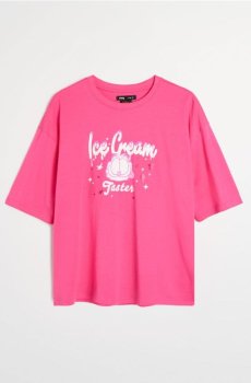 Бавовняна футболка з принтом Garfield - яскраво-рожевий