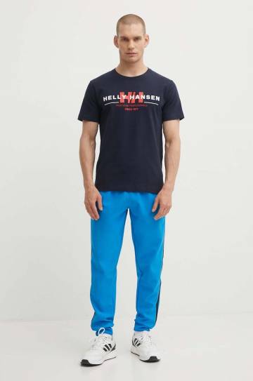 Хлопковая футболка Helly Hansen цвет синий узорный Хлопковая футболка Helly Hansen цвет синий узорный