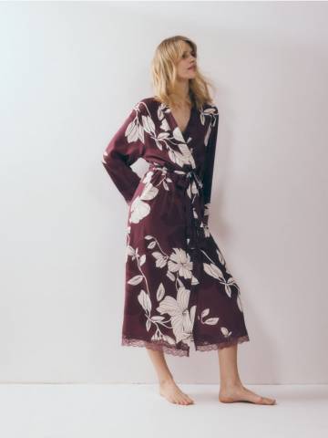 Reserved - Зав’язаний халат з віскози - червоне дерево - 117CS-93X