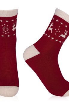 Носки женские AmiGА классические, махровые, олени, бордо с молочным, размер 23-25