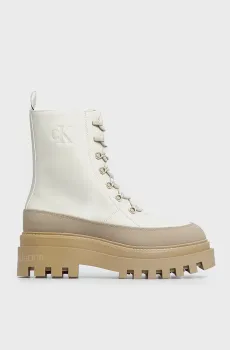 Женские бежевые кожаные ботинки FLATFORM LACE UP BOOT LTH Бежевый 39 Calvin Klein YW0YW01110