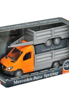 Детский автомобиль Tigres Mercedes-Benz Sprinter бортовой с прицепом, от 3 лет, оранжевый (39667)