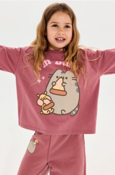 Бавовняний світшот crewneck з принтом Pusheen the Cat - червоне дерево