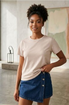 Бавовняна футболка basic - бежевий