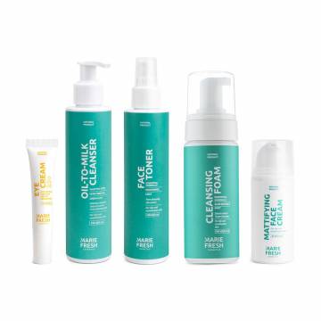 Набор Marie Fresh Cosmetics Комплексный уход за молодой, жирной и комбинированной кожей лица, 5 продуктов (с пенкой) Набор Marie Fresh Cosmetics Комплексный уход за молодой, жирной и комбинированной кожей лица, 5 продуктов (с пенкой)