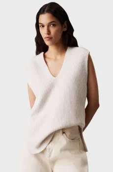 Женский белый шерстяной жилет RECYCLED WOOL RIB Белый S Calvin Klein K20K207249