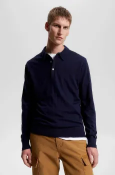 Мужское темно-синее шерстяное поло FINE GAUGE MERINO POLO LS Синий L Tommy Hilfiger MW0MW33107