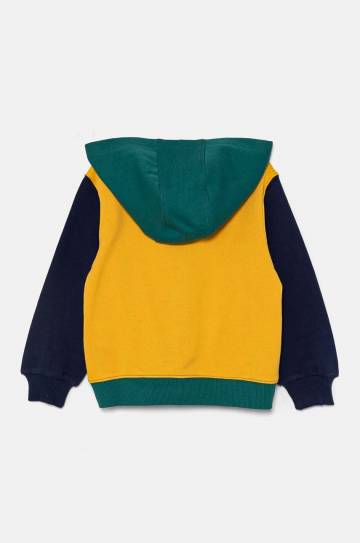 Детская хлопковая кофта United Colors of Benetton цвет жёлтый с капюшоном узор 3J68G5034 Детская хлопковая кофта United Colors of Benetton цвет жёлтый с капюшоном узор 3J68G5034