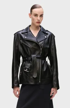 Женская черная кожаная косуха oversized Черный 40 Karl Lagerfeld A4W14061