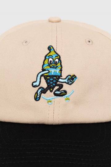 Хлопковая кепка ICECREAM Team EU Skate Cone Dad Cap цвет бежевый узор IC24141 Хлопковая кепка ICECREAM Team EU Skate Cone Dad Cap цвет бежевый узор IC24141