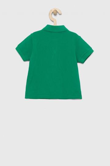 Детское хлопковое поло United Colors of Benetton цвет зелёный однотонный Детское хлопковое поло United Colors of Benetton цвет зелёный однотонный