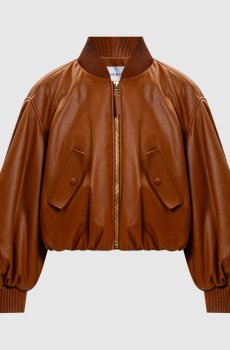 Коричневый кожаный бомбер