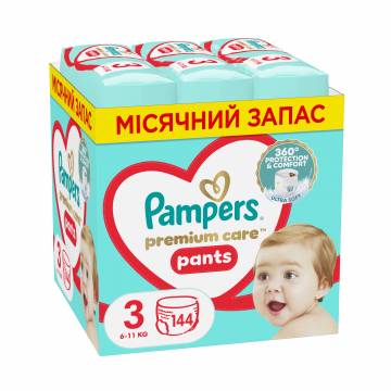 Подгузники-трусики Pampers Premium Care Pants Midi размер 3 (6-11 кг), 144 шт Подгузники-трусики Pampers Premium Care Pants Midi размер 3 (6-11 кг), 144 шт