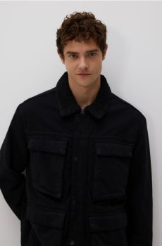 Reserved - Куртка шерпа з коміром - чорний - 859EM-99J