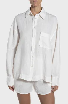 Женская белая льняная рубашка Белый M Replay W2388 .000.85574G