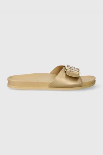 Кожаные шлепанцы Tommy Hilfiger TH HARDWARE GOLD FLAT SANDAL женские цвет золотой FW0FW07947 Кожаные шлепанцы Tommy Hilfiger TH HARDWARE GOLD FLAT SANDAL женские цвет золотой FW0FW07947