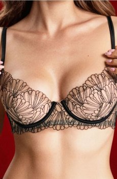 Напівущільнений бюстгальтер з вишивкою - чорний