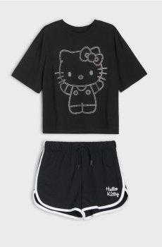 Бавовняний комплект Hello Kitty: футболка і шорти - чорний