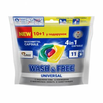 Капсулы для стирки Wash & Free Universal 4 in 1 Capsules, 11 стирок, 11 шт Капсулы для стирки Wash & Free Universal 4 in 1 Capsules, 11 стирок, 11 шт