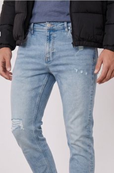 Джинси slim fit із потертостями та ефектом прання - синій