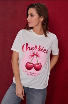 Бавовняна футболка з принтом - кремовий