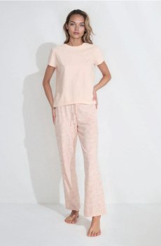 Двокомпонентна бавовняна піжама з квітковим мотивом - рожевий