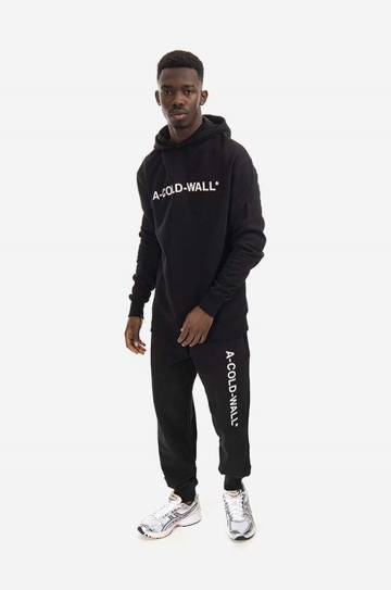 Хлопковая кофта A-COLD-WALL* Essential Logo Hoodie мужская цвет чёрный с капюшоном с принтом ACWMW083.-LIGHTORANG Хлопковая кофта A-COLD-WALL* Essential Logo Hoodie мужская цвет чёрный с капюшоном с принтом ACWMW083.-LIGHTORANG