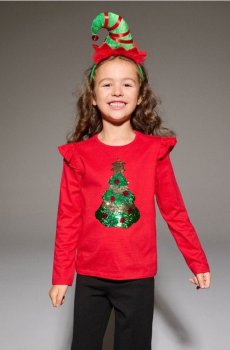 Різдвяна блузка з ялинкою з паєток - червоний