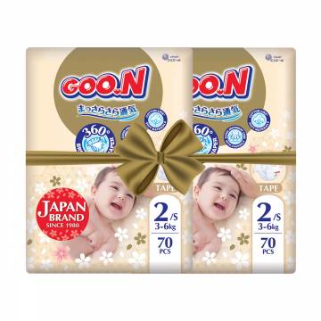 Подгузники Goo.N Premium Soft размер S (3-6 кг), 2*70 шт Подгузники Goo.N Premium Soft размер S (3-6 кг), 2*70 шт