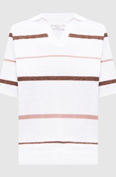 Белое поло в полоску с люрексом