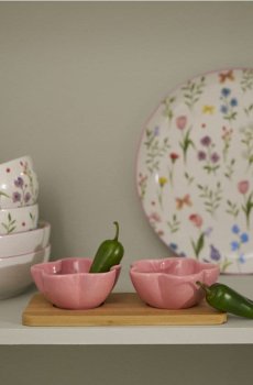 Піднос для сервірування з двома мисками - рожевий