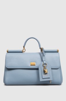 Голубая кожаная сумка-сетчел Sicily