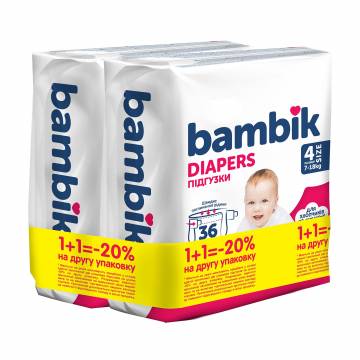 Подгузники Bambik Medium размер 4 (7-18 кг), 2*36 шт Подгузники Bambik Medium размер 4 (7-18 кг), 2*36 шт