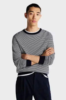 Мужской темно-синий джемпер в полоску DC COTTON LYOCELL CREWNECK Синий XL Tommy Hilfiger MW0MW33524