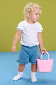 Бавовняні шорти з мереживною воланкою - синій