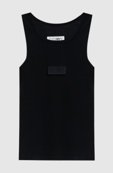 Черный топ в рубчике с нашивкой эмблемы