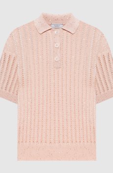 Розовое ажурное поло с пайетками