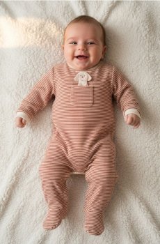 Смугастий боді з кишенею - кремовий