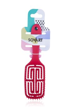 Массажная щетка для волос Sovart Лабиринт, с ручкой, темно-розовая, 1 шт