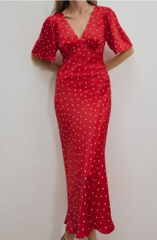 Reserved - Сукня міді в горошок - червоний - 147FG-33X