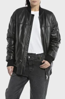 Женский черный кожаный бомбер Черный S Replay W7804A.000.84848
