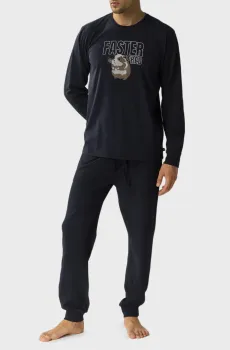Мужская темно-синяя пижама (лонгслив, брюки) Синий XXL Atlantic NMP-376