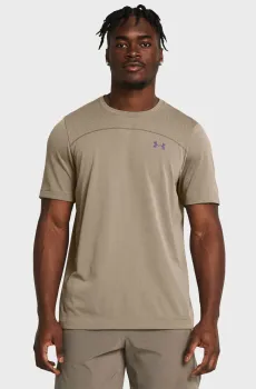 Мужская бежевая футболка UA Rush Seamless Wordmark SS Бежевый S Under Armour 1382799-203