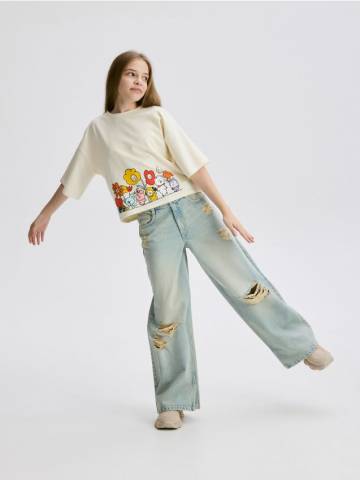 Reserved - Джинси super wide leg з потертостями - синій - 698FG-05J Reserved - Джинси super wide leg з потертостями - синій - 698FG-05J