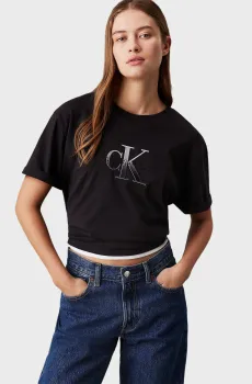Женская черная футболка EMBROIDERED MONOLOGO TEE Черный XS Calvin Klein Jeans J20J224798