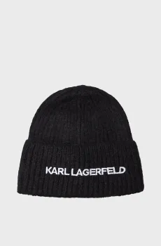 Женская черная шерстяная шапка K ESSENTIAL BEANIE Черный ONESIZE Karl Lagerfeld 246W3411