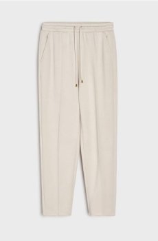 Брюки-сигарети з трикотажу з віскозою - нюдовий