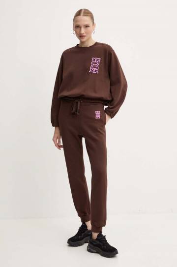 Хлопковая кофта Pinko женская цвет коричневый с аппликацией 103713 A23C Хлопковая кофта Pinko женская цвет коричневый с аппликацией 103713 A23C