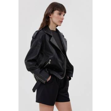 Байкерська куртка з зернистої шкіри чорна Estro ER00114876