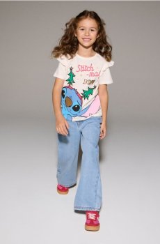 Бавовняна футболка з принтом Stitch - кремовий